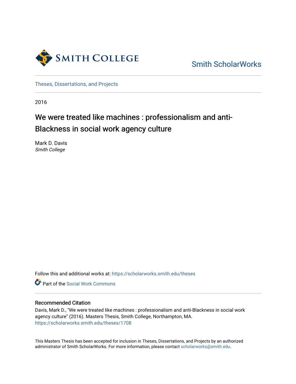 Professionalism and Anti-Blackness in Social Work Agency Culture" (2016)