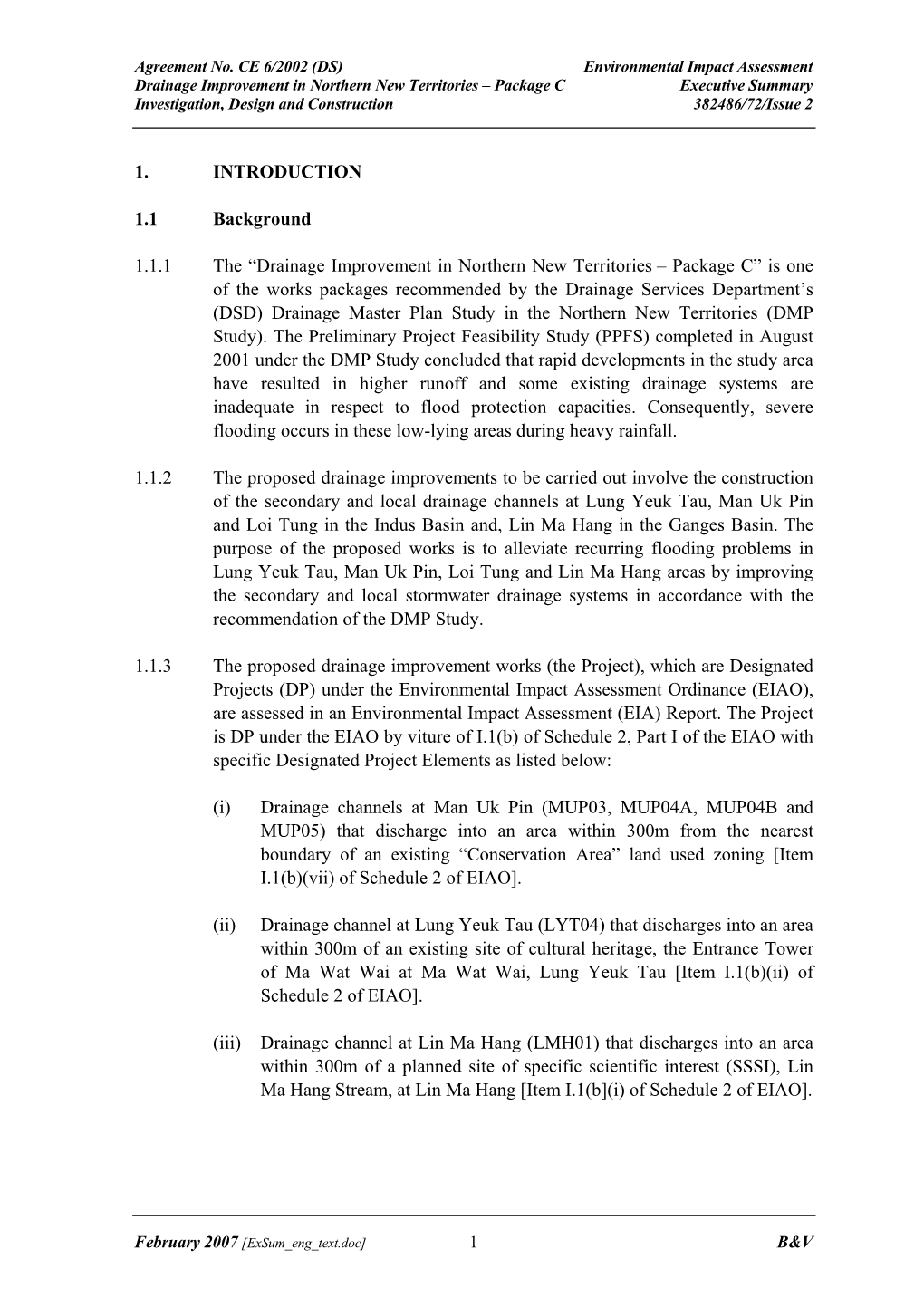 Drainage Improvement in Northern New Territories – Package C Executive Summary Investigation, Design and Construction 382486/72/Issue 2