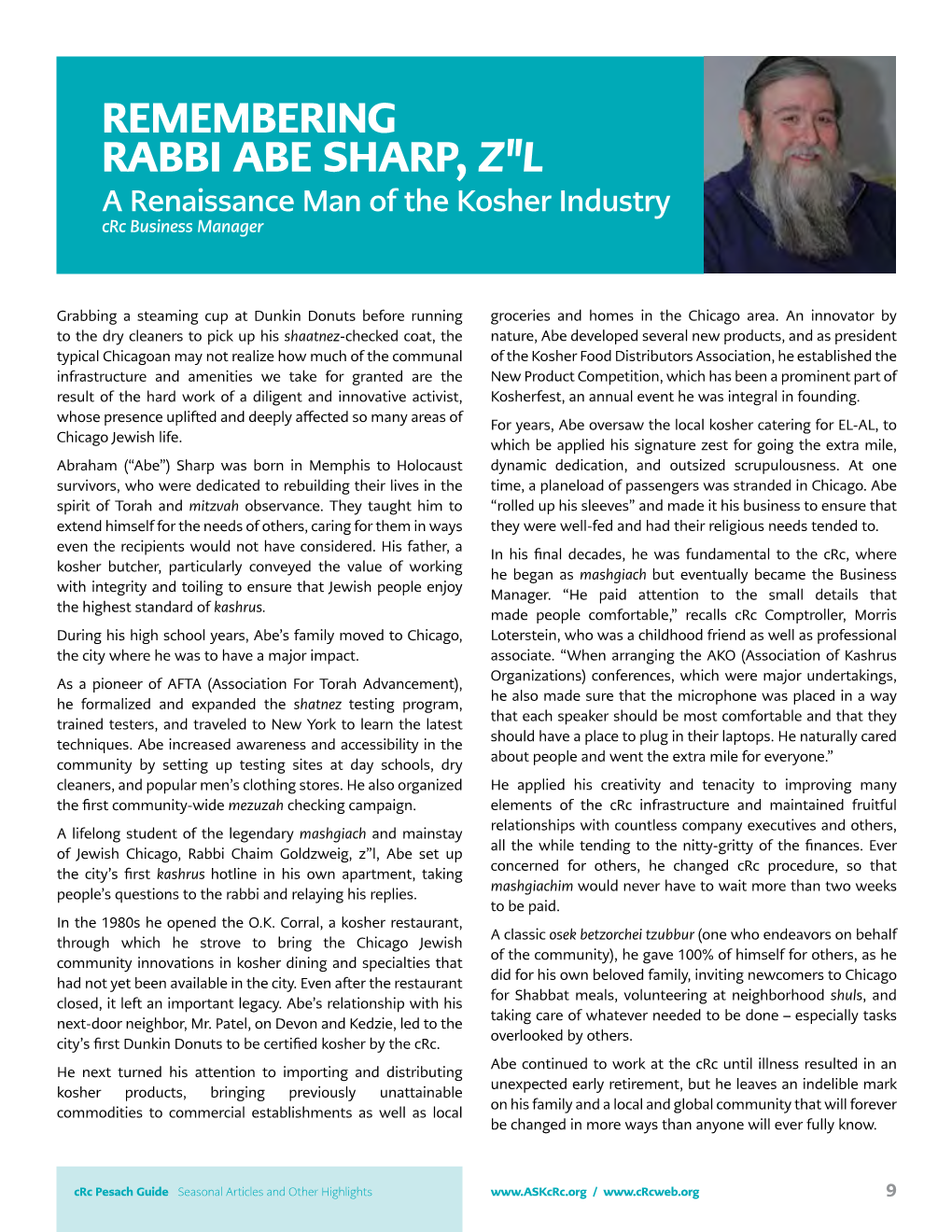 REMEMBERING RABBI ABE SHARP, Z