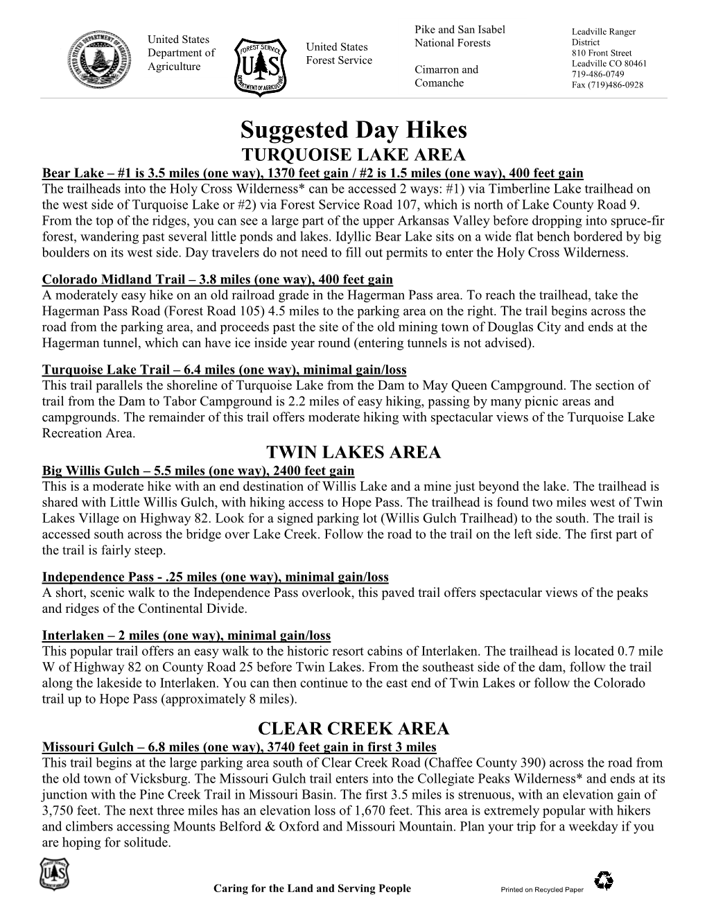 Suggested Day Hikes