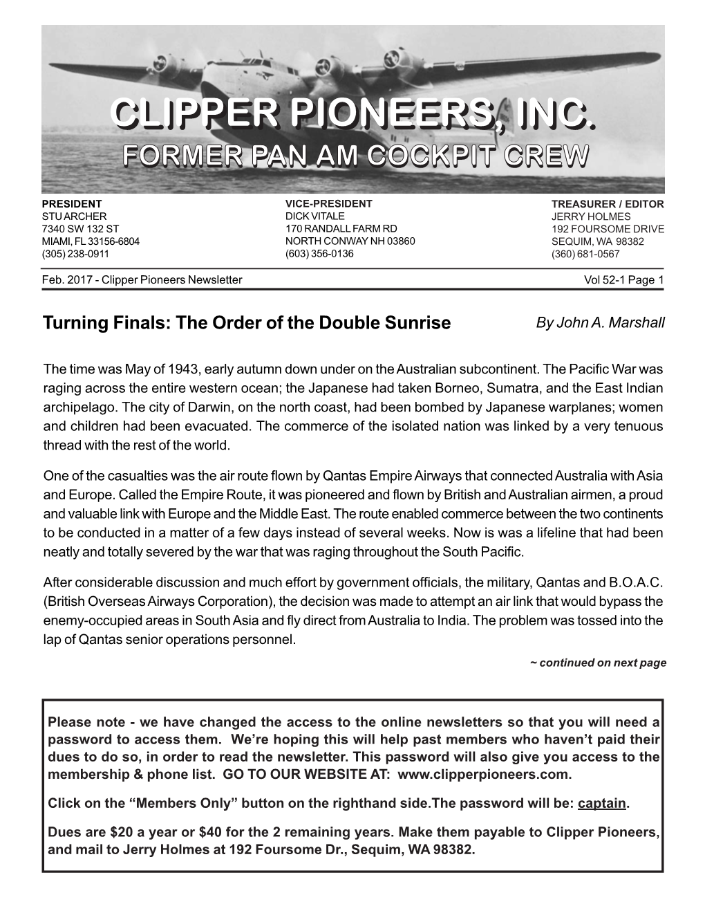 Feb. 2017 - Clipper Pioneers Newsletter Vol 52-1 Page 1