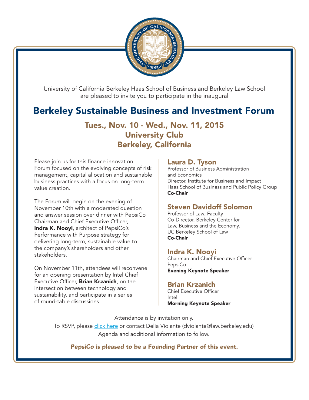 Berkeley Sustainable Business and Investment Forum Tues., Nov