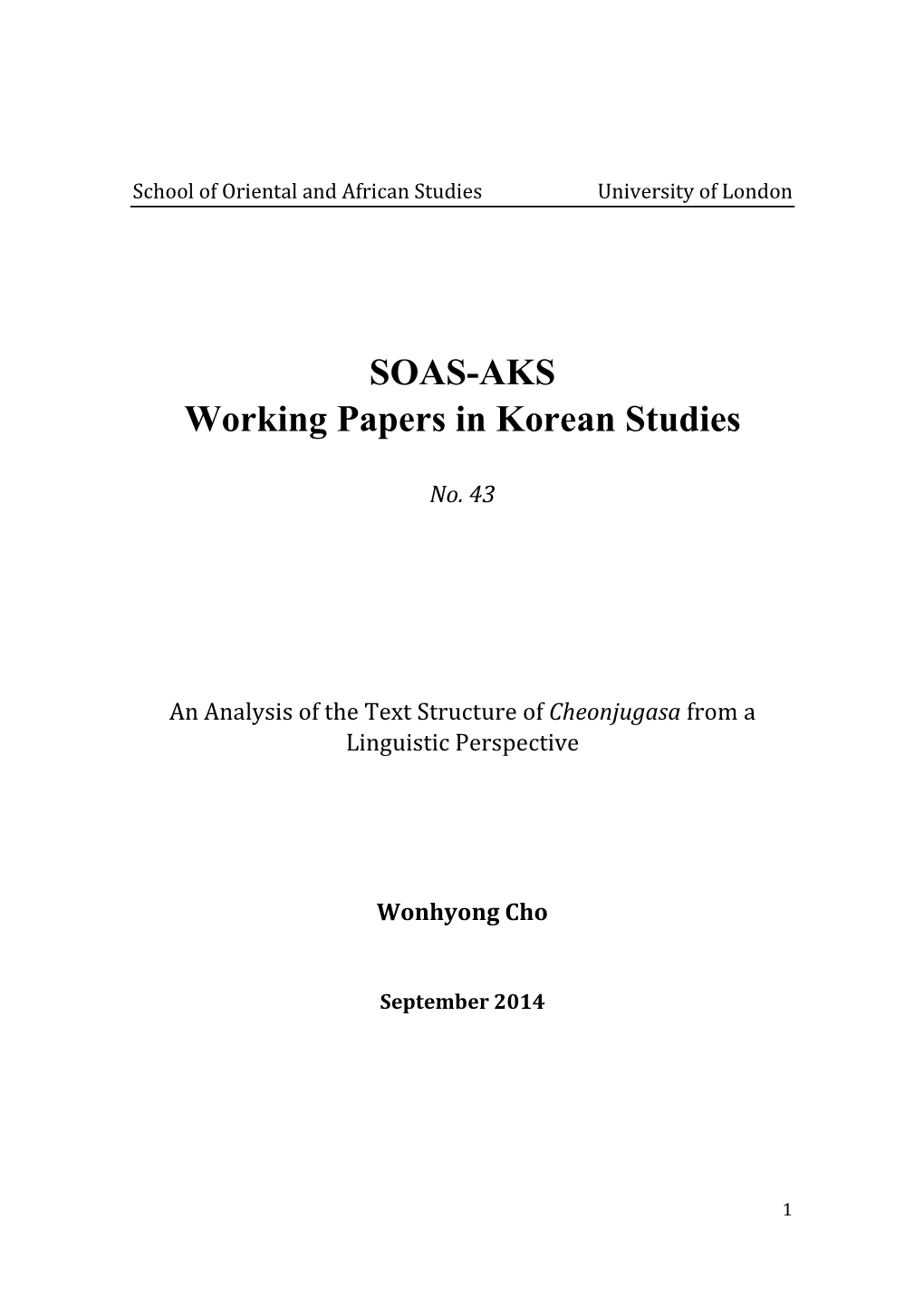 SOAS-AKS Working Papers in Korean Studies