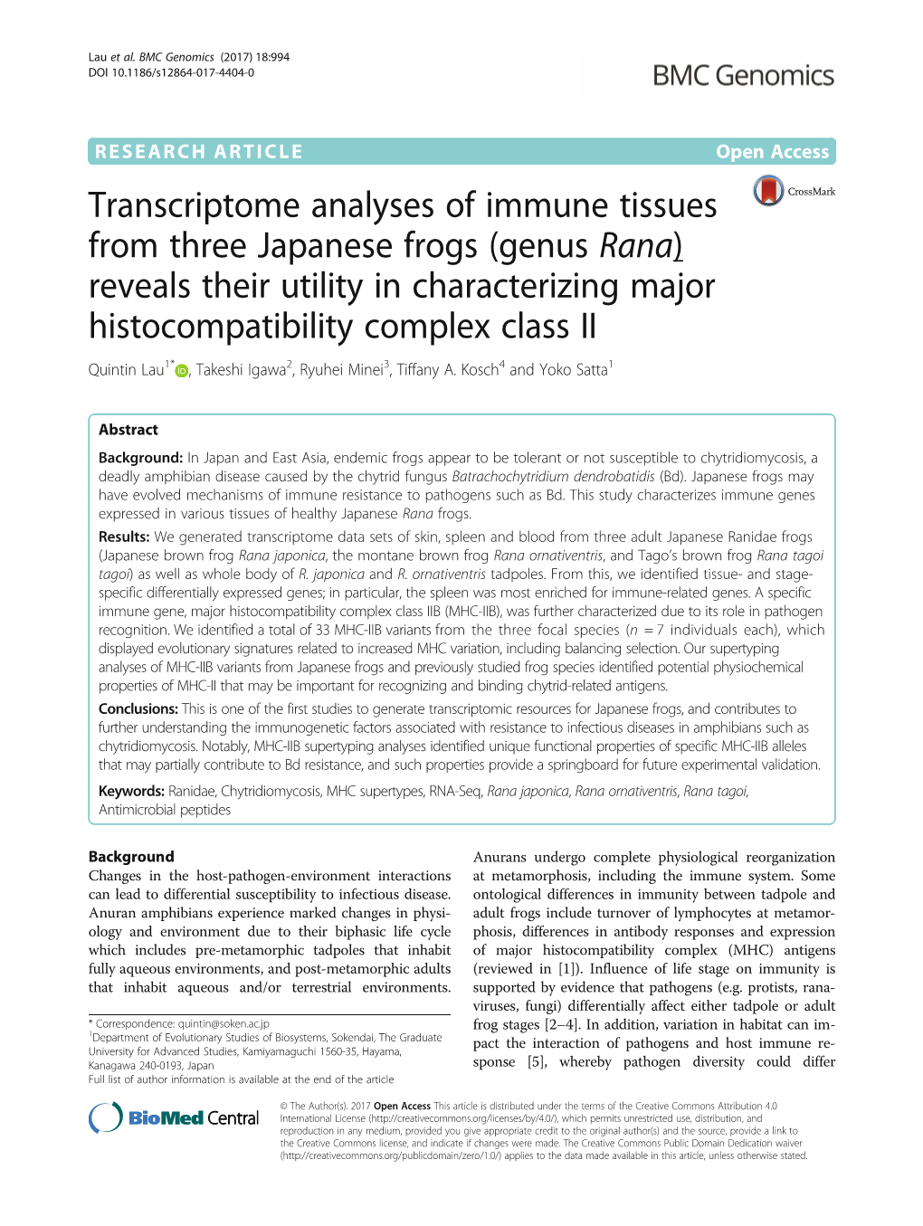 Transcriptome Analyses of Immune Tissues from Three