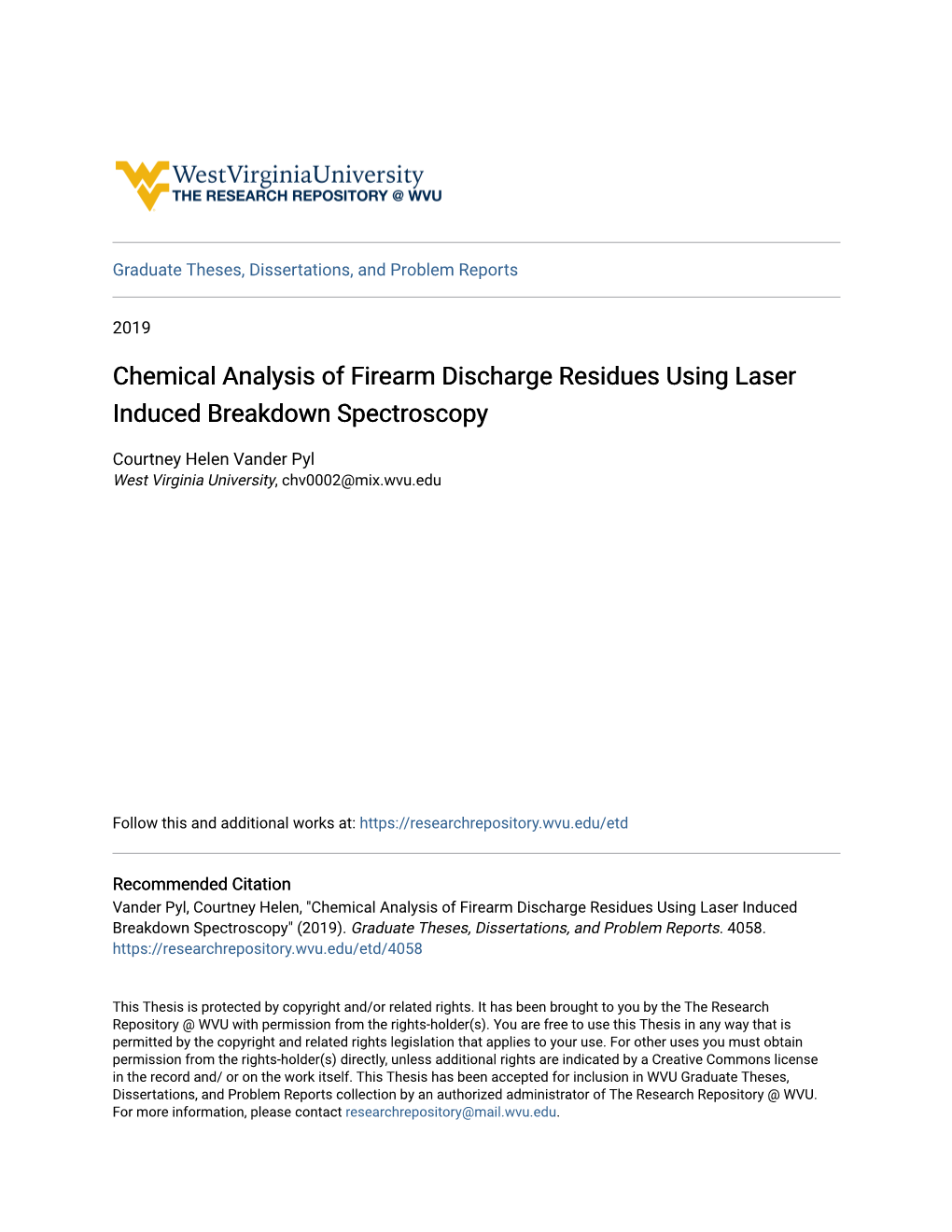 Chemical Analysis of Firearm Discharge Residues Using Laser Induced Breakdown Spectroscopy