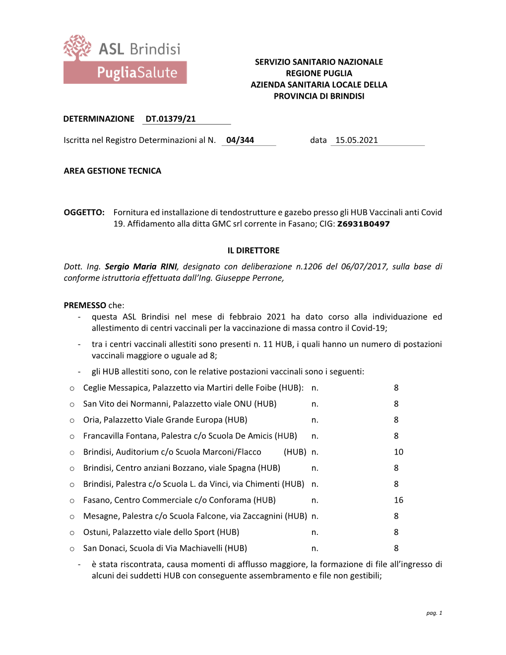 Servizio Sanitario Nazionale Regione Puglia Azienda Sanitaria Locale Della Provincia Di Brindisi