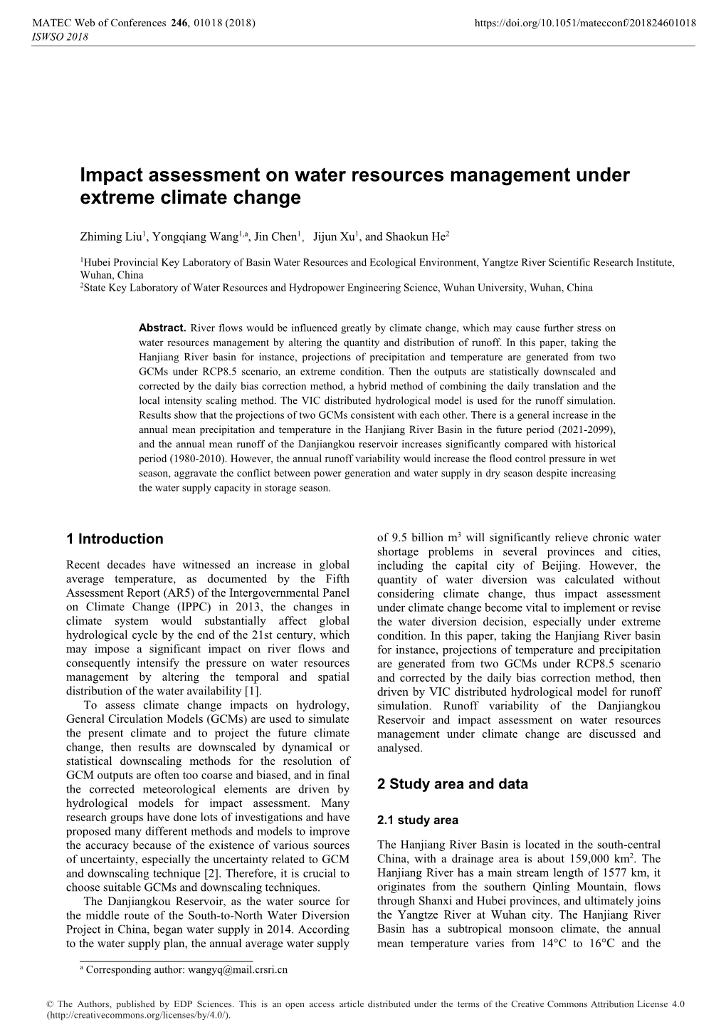 Impact Assessment on Water Resources Management Under Extreme Climate Change