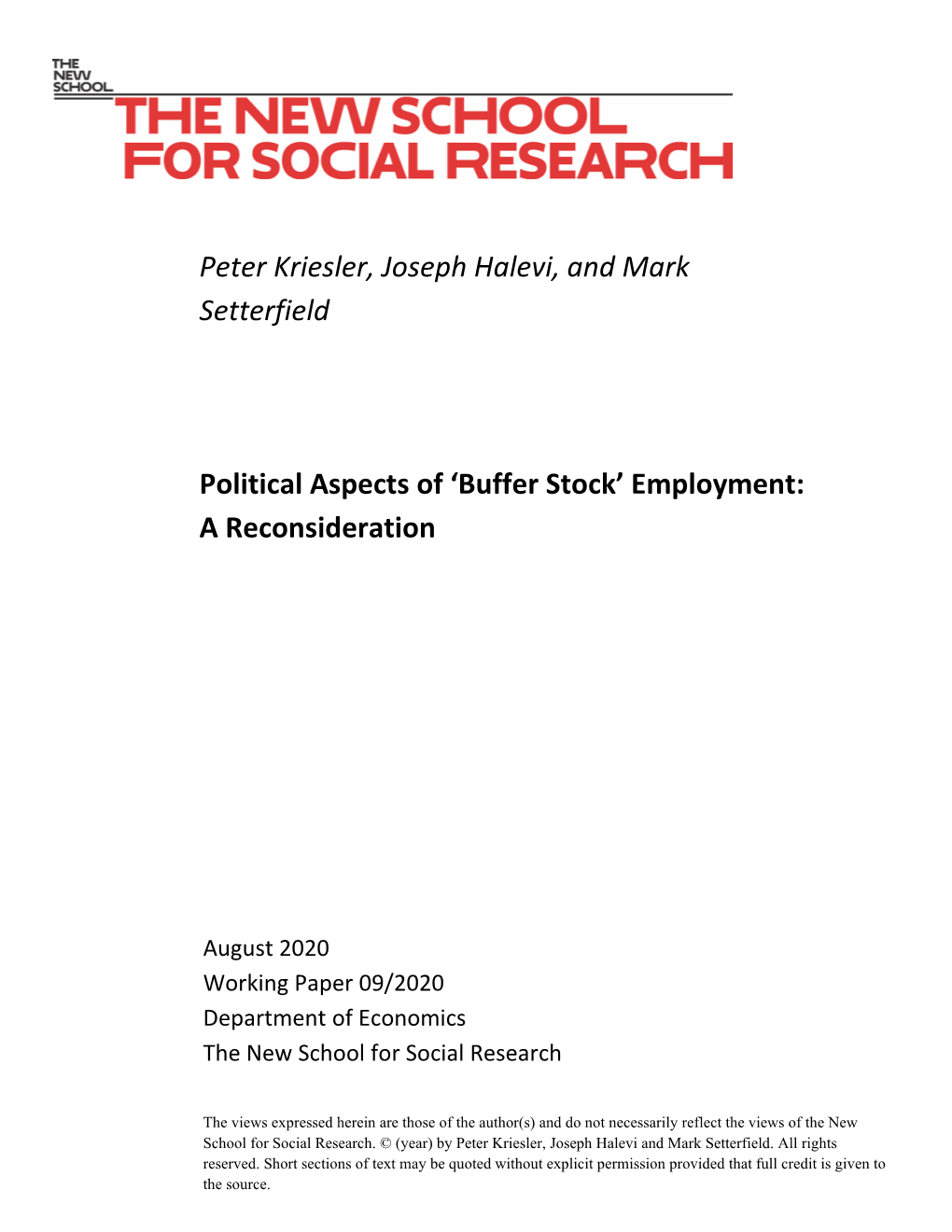 Buffer Stock’ Employment: a Reconsideration