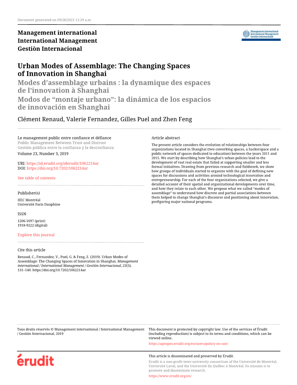 Urban Modes of Assemblage: the Changing Spaces of Innovation In