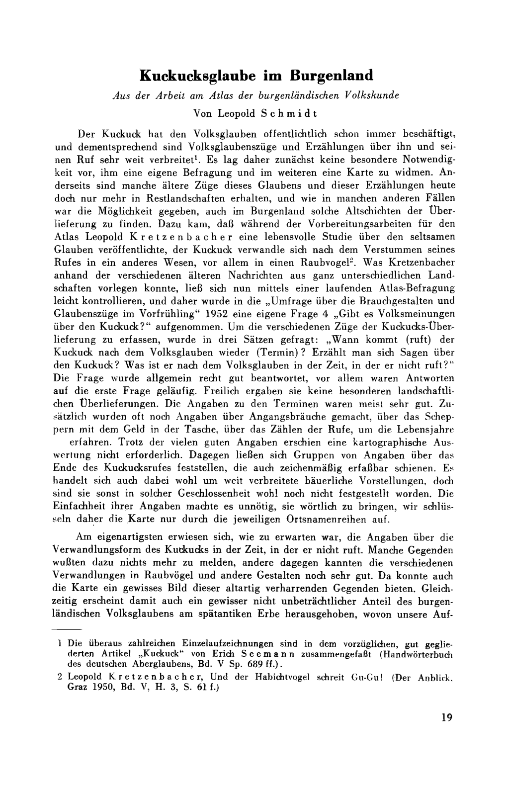 Kuckucksglaube Im Burgenland Aus Der Arbeit Am Atlas Der Burgenländischen Volkskunde Von Leopold Schmidt