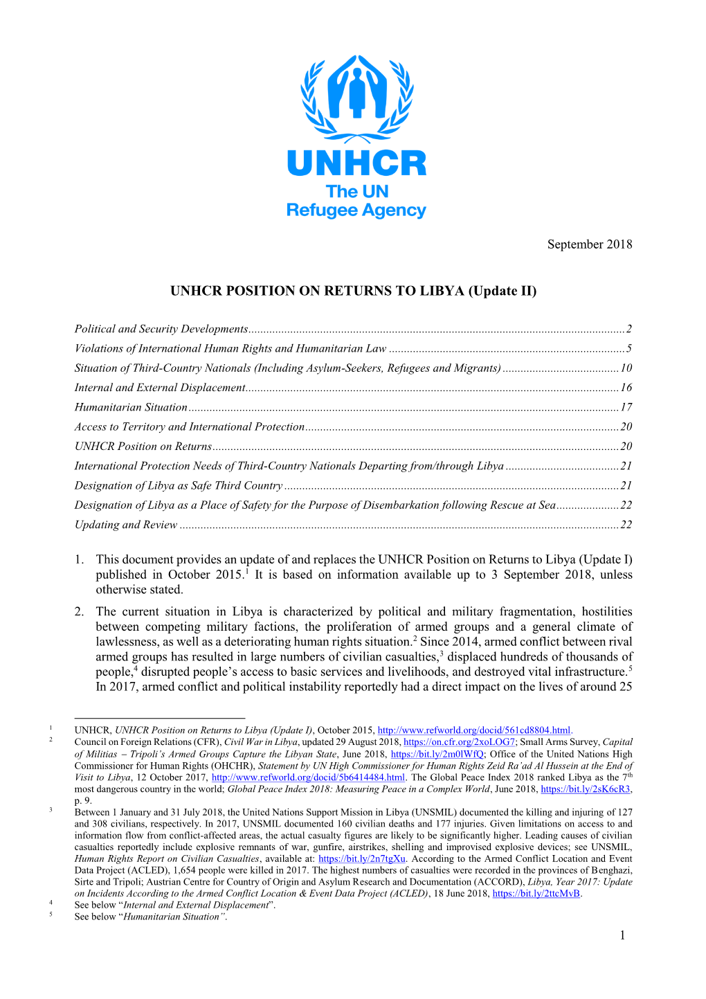 UNHCR POSITION on RETURNS to LIBYA (Update II)