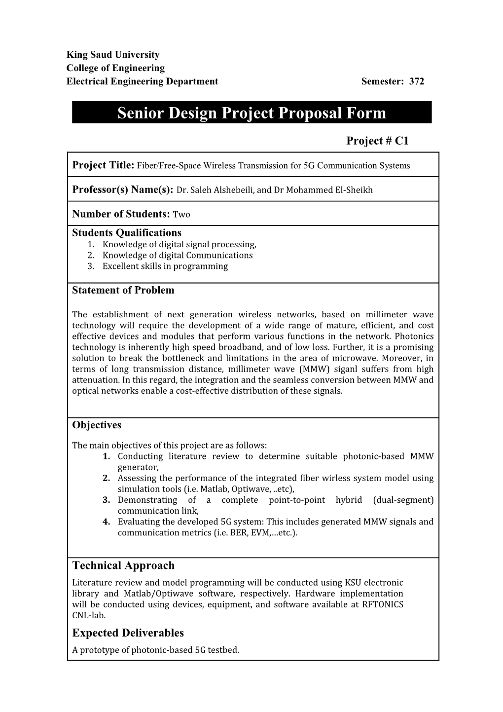 Senior Design Project Proposal Form