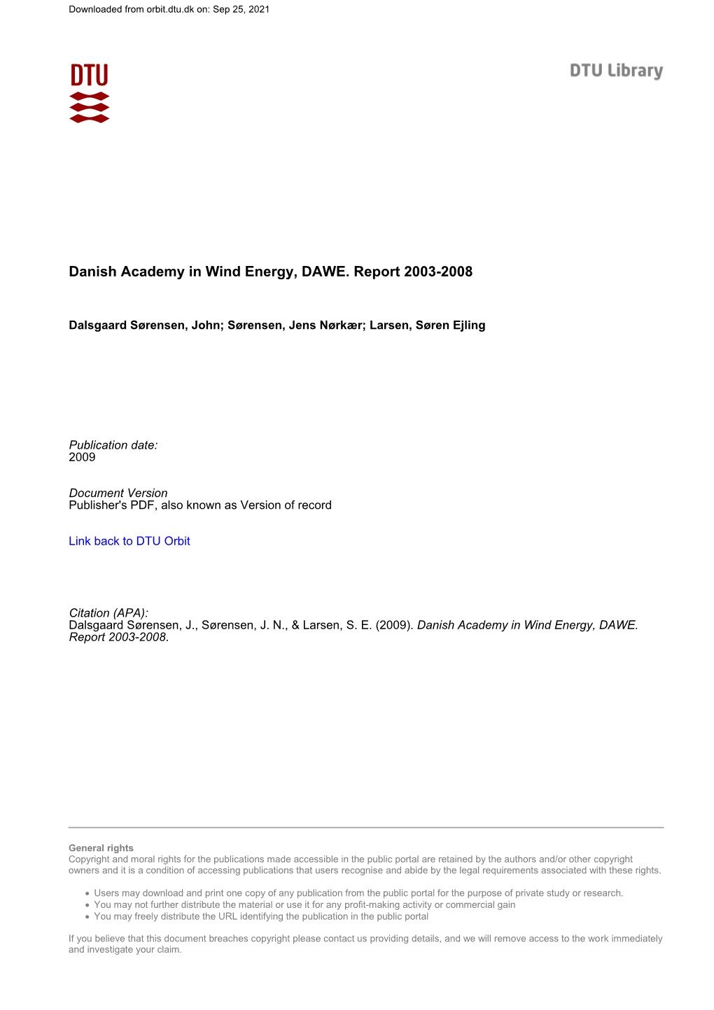 Danish Academy in Wind Energy Report 2003-2008