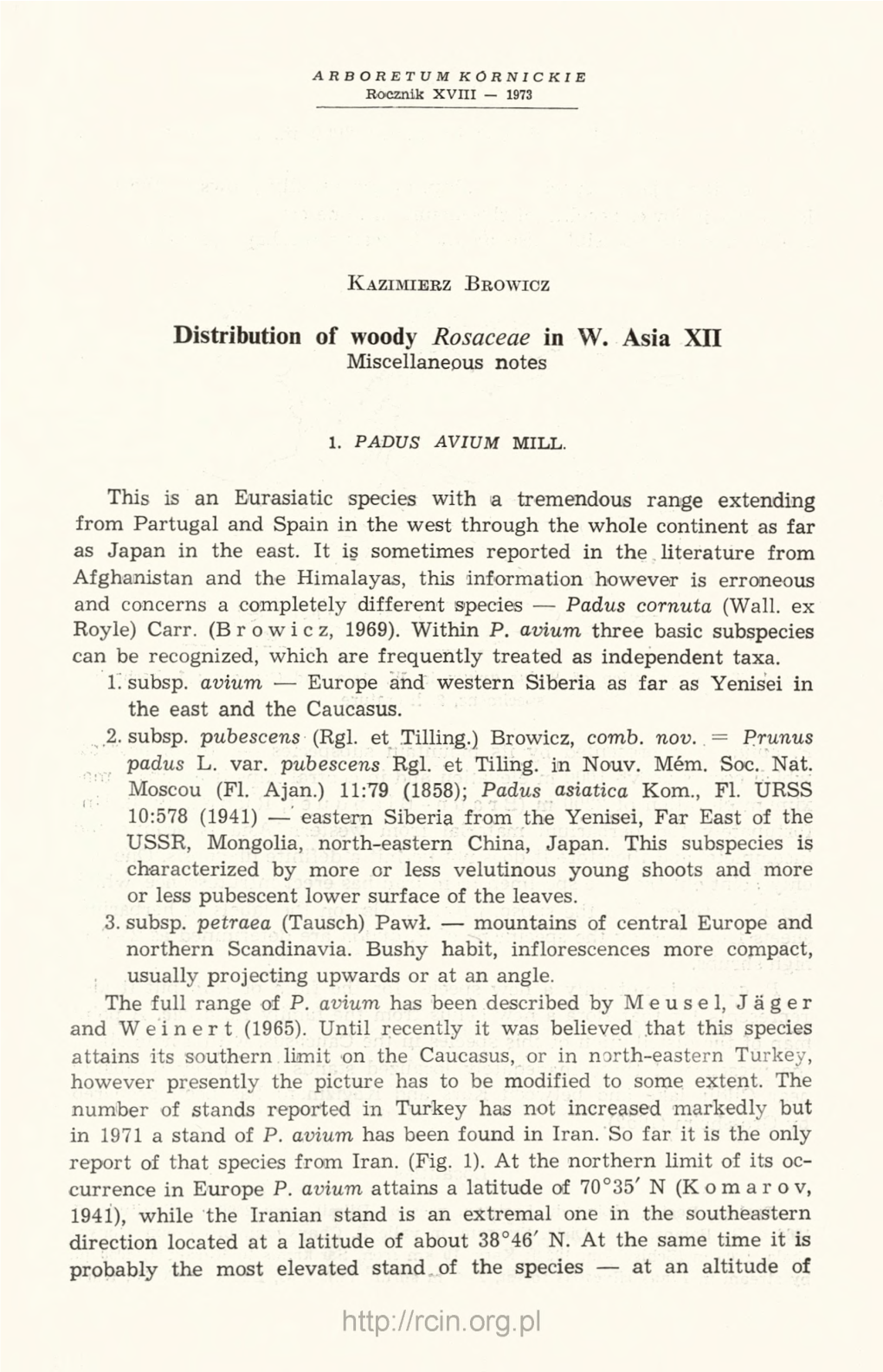 Distribution of Woody Rosaceae in W. Asia XII. Miscellaneous Notes