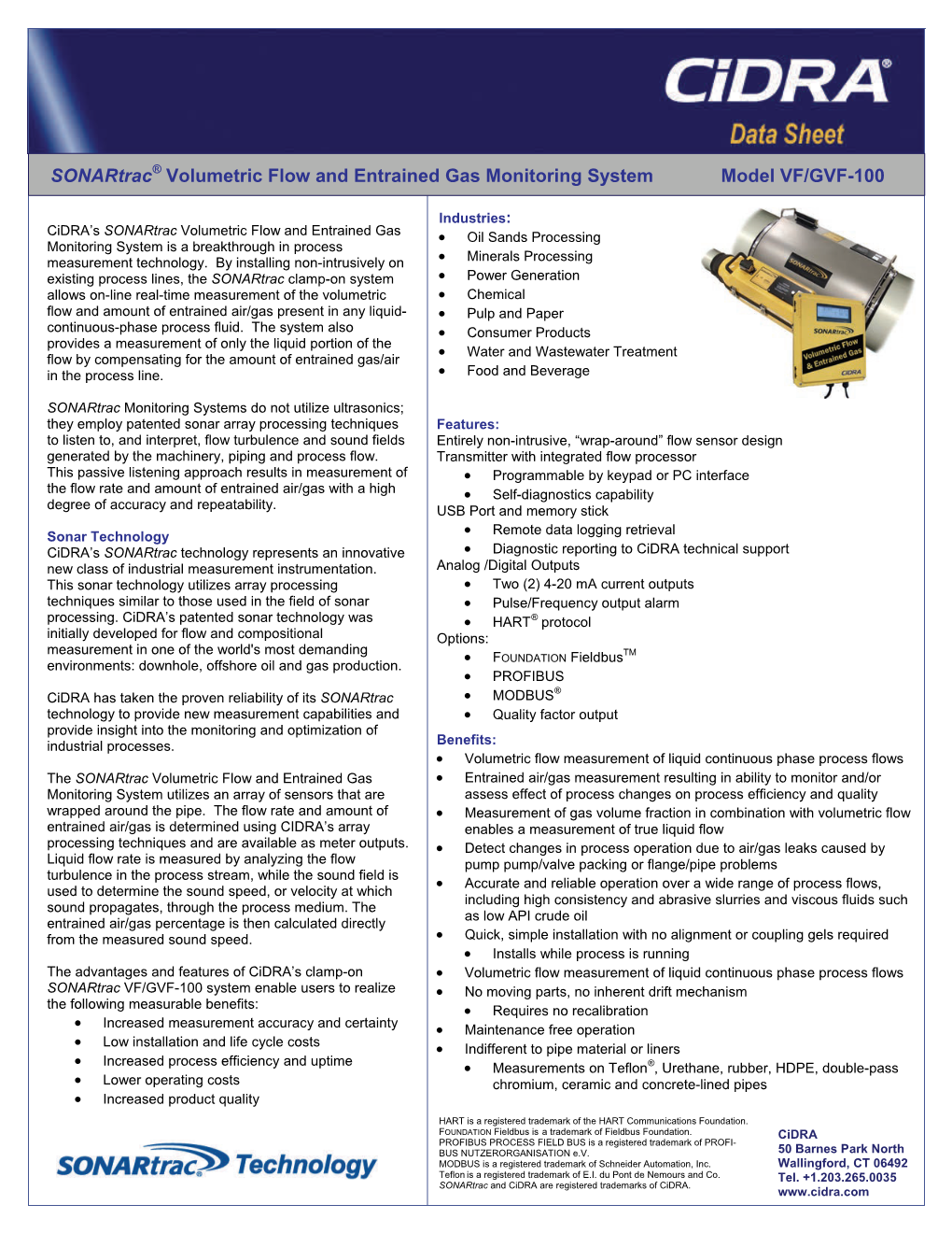 Model VF/GVF-100 Sonartrac Volumetric Flow and Entrained Gas