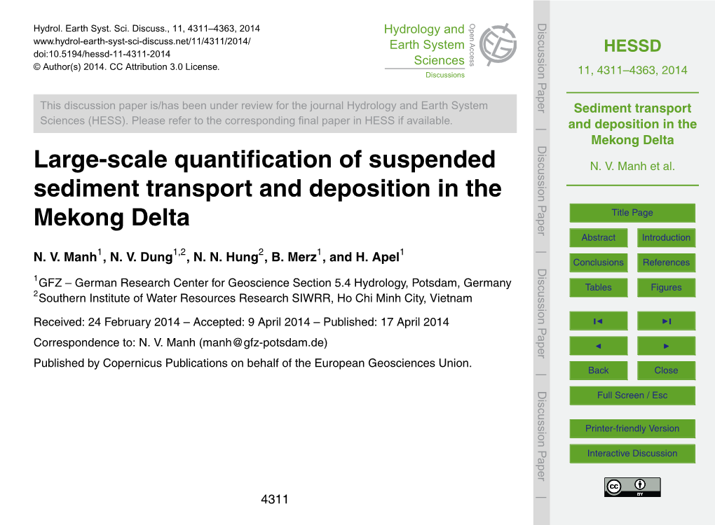 Sediment Transport and Deposition in the Mekong Delta Title Page Abstract Introduction 1 1,2 2 1 1 N
