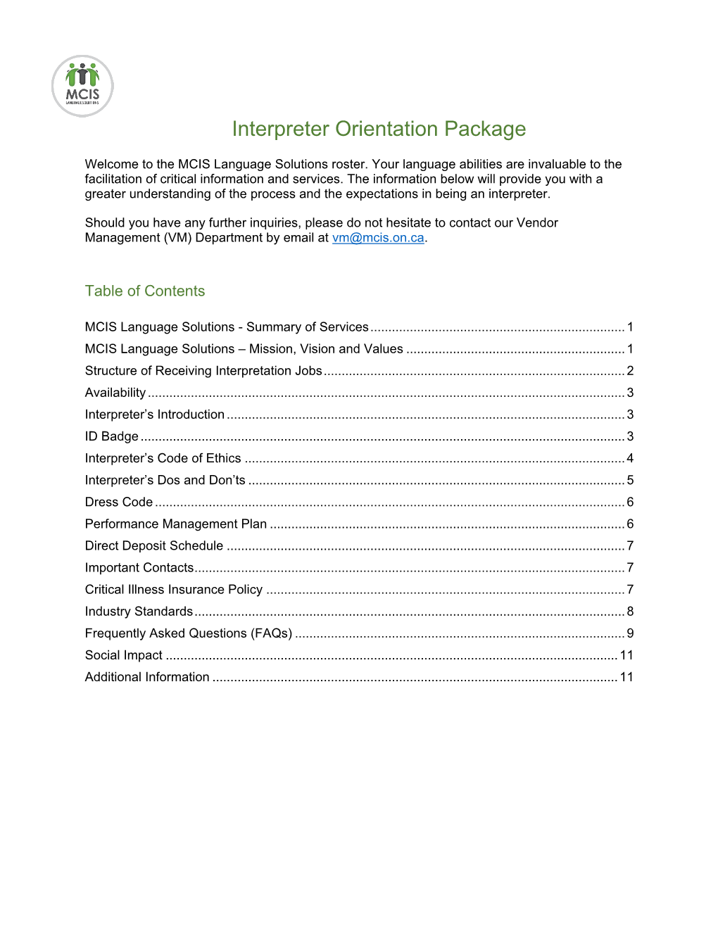 Interpreter Orientation Package