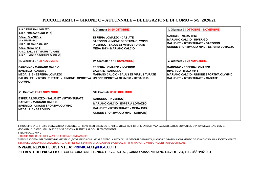 Piccoli Amici – Girone C – Autunnale – Delegazione Di Como – S/S