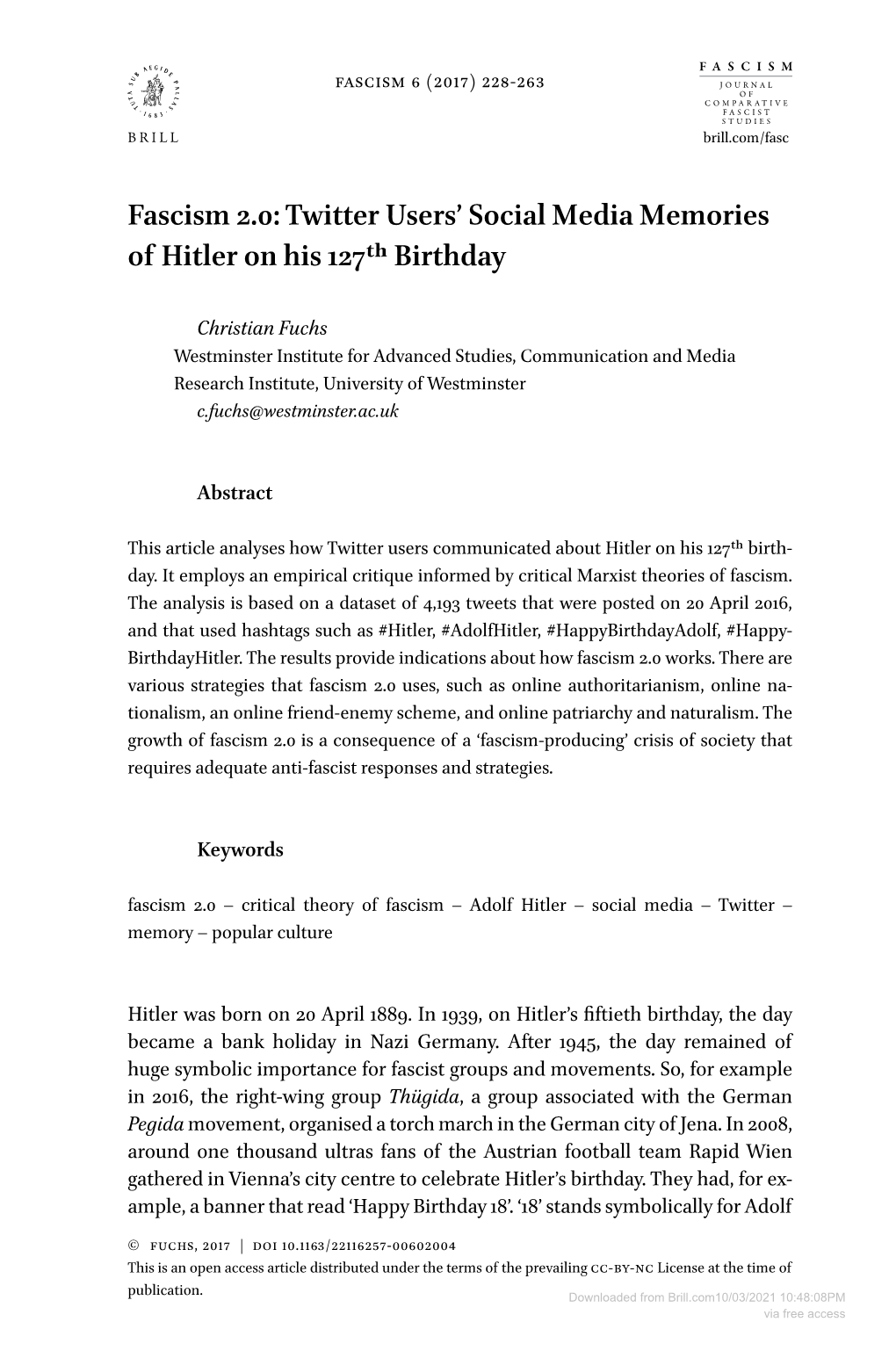 Twitter Users' Social Media Memories of Hitler on His 127Th Birthday