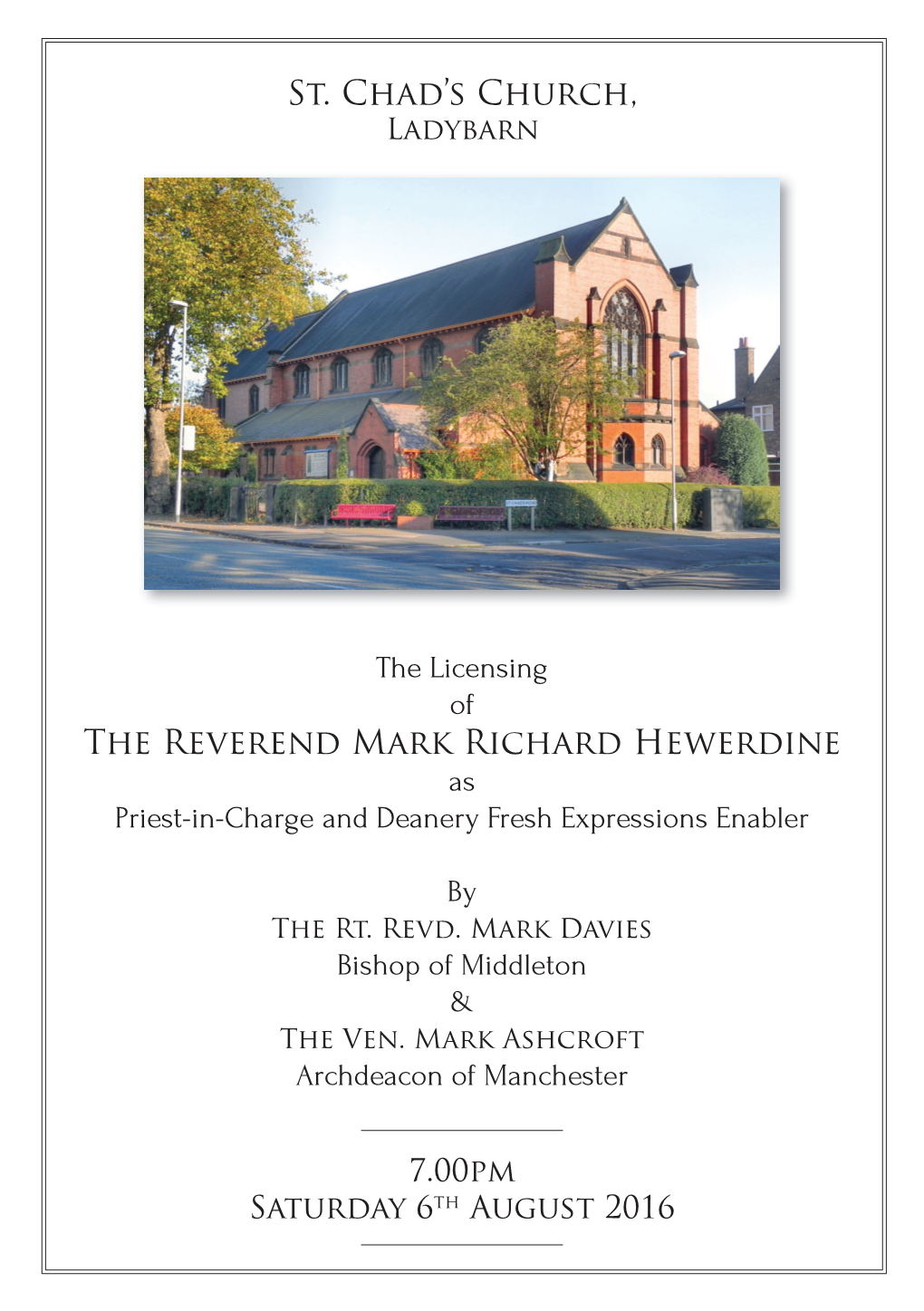 St. Chad's Church, the Reverend Mark Richard Hewerdine