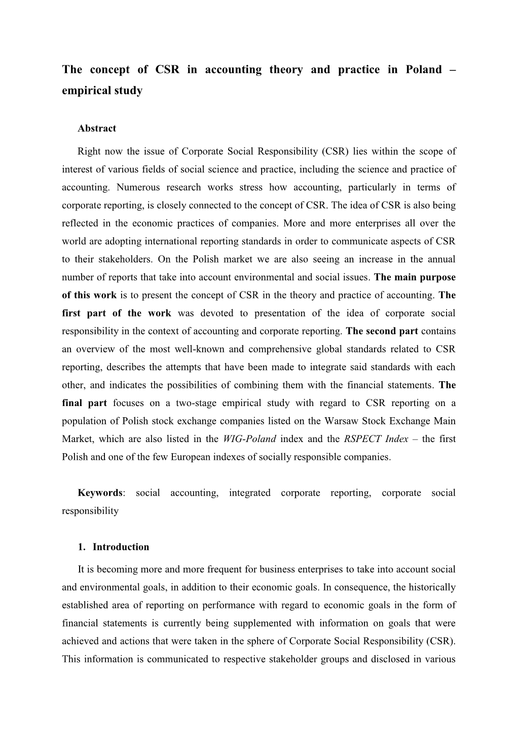 The Concept of CSR in Accounting Theory and Practice in Poland – Empirical Study