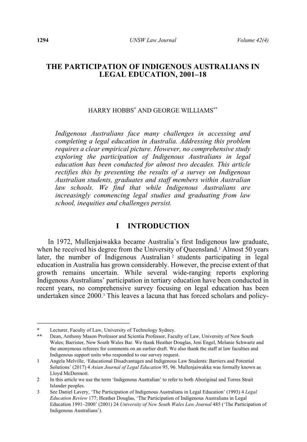 The Participation of Indigenous Australians in Legal Education, 2001–18