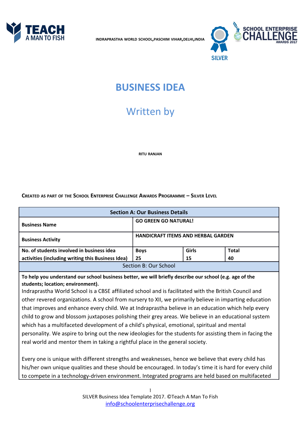 School Enterprise Challenge Business Idea Template s2