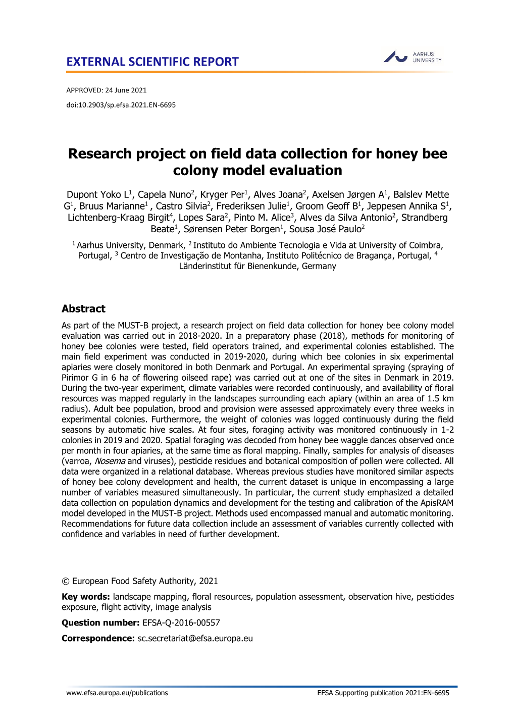 EXTERNAL SCIENTIFIC REPORT Research Project on Field Data