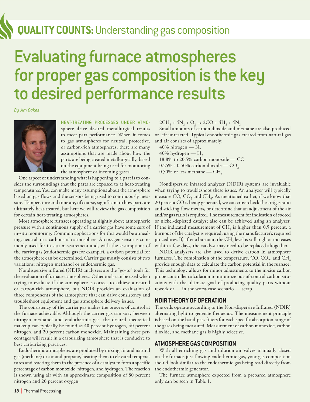 Evaluating Furnace Atmospheres for Proper Gas Composition Is the Key to Desired Performance Results by Jim Oakes