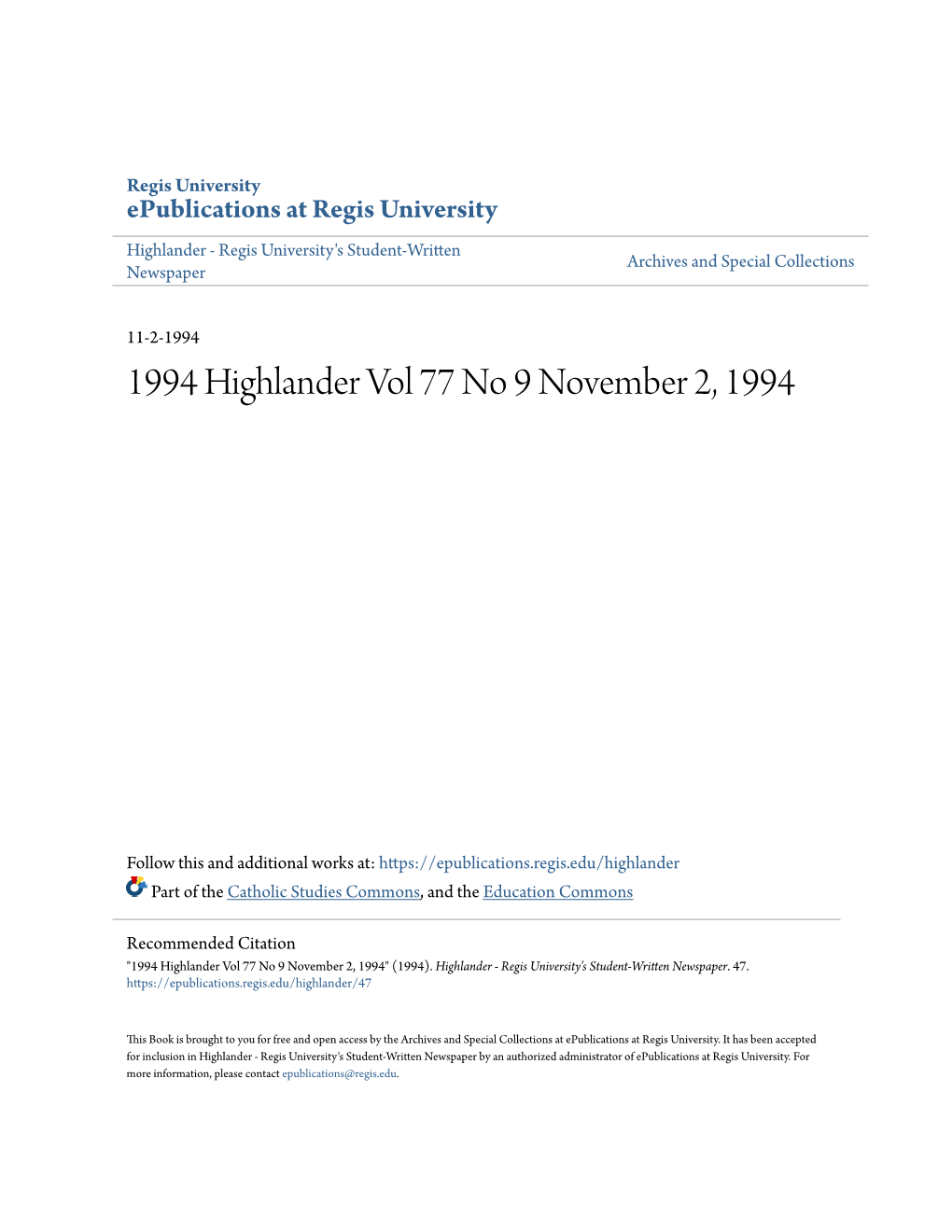 1994 Highlander Vol 77 No 9 November 2, 1994
