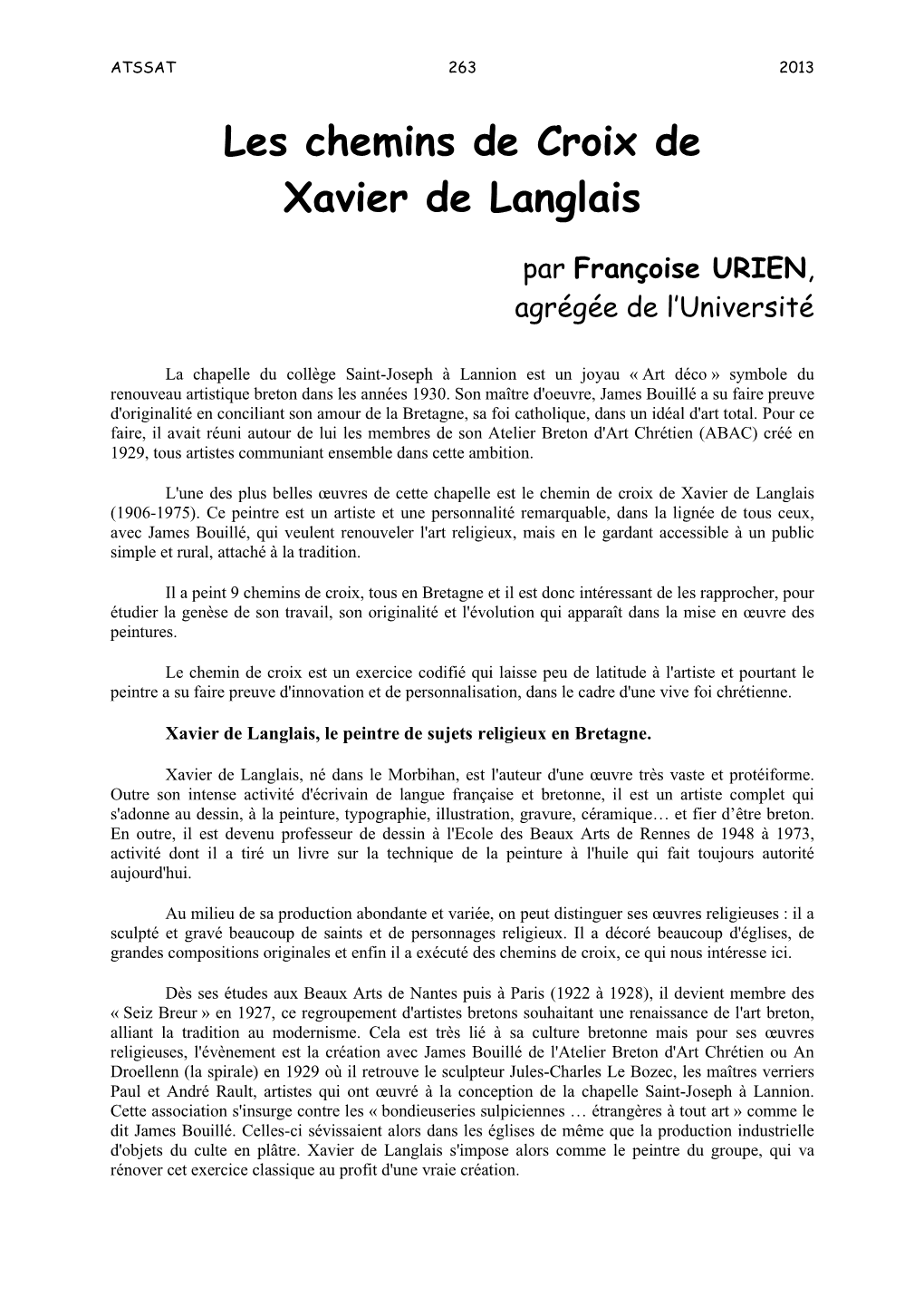 Les Chemins De Croix De Xavier De Langlais