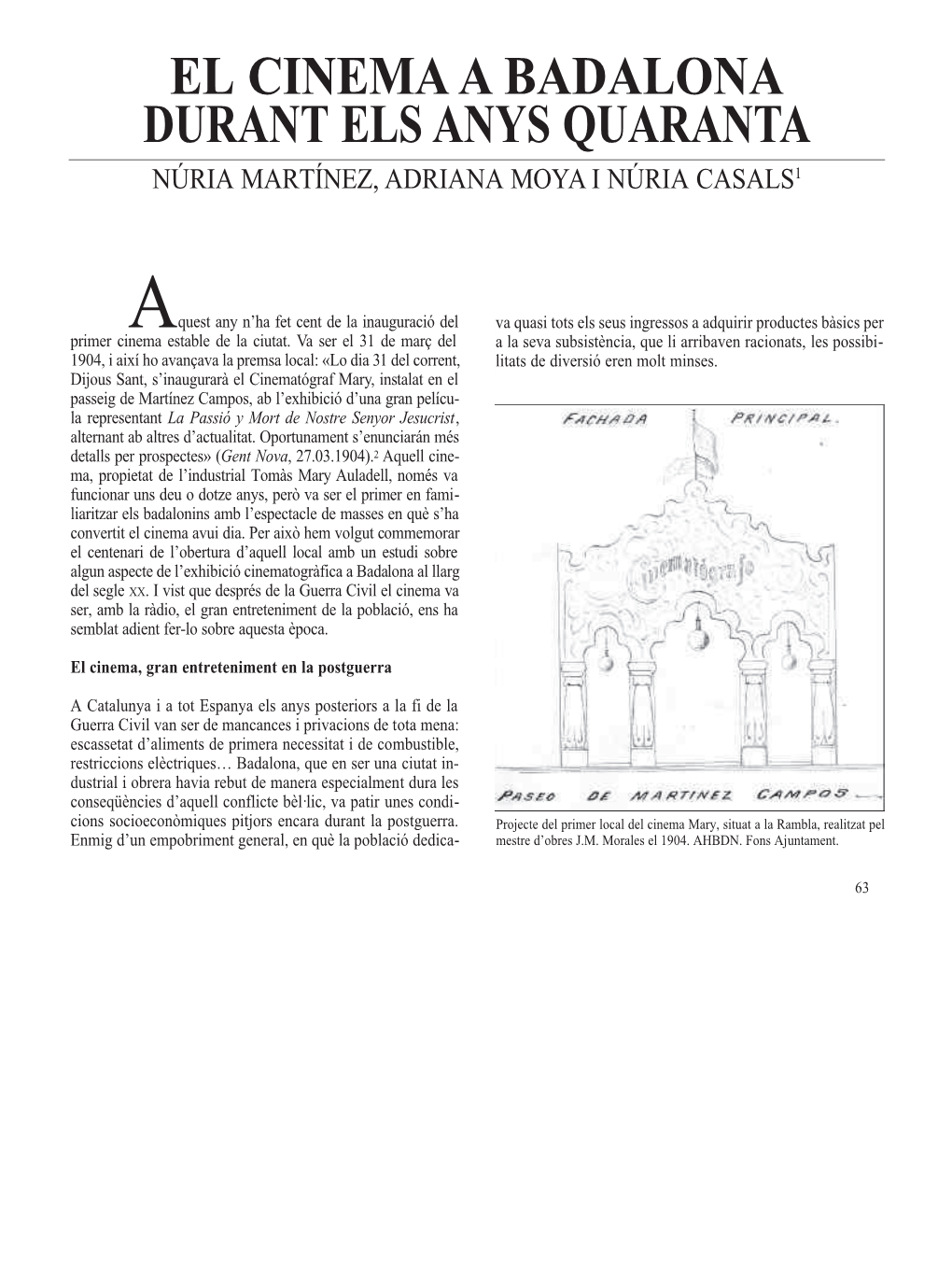 El Cinema a Badalona Durant Els Anys Quaranta Núria Martínez, Adriana Moya I Núria Casals 1