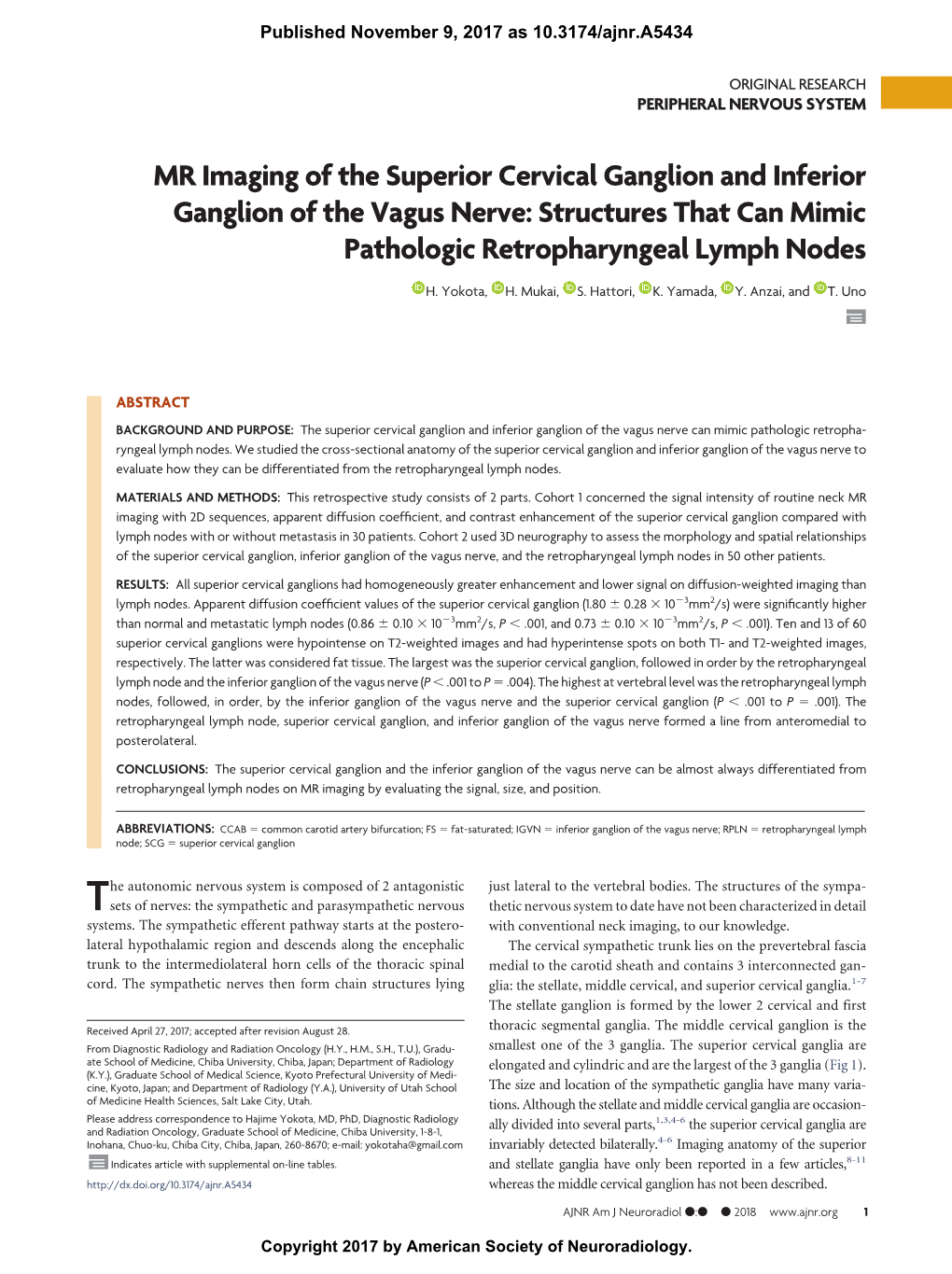 MR Imaging of the Superior Cervical Ganglion and Inferior Ganglion of the Vagus Nerve: Structures That Can Mimic Pathologic Retropharyngeal Lymph Nodes