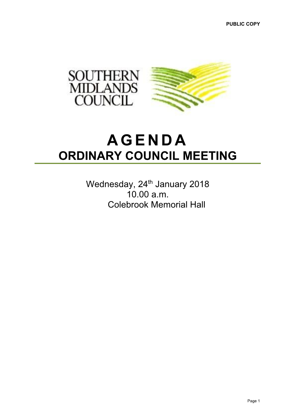 Agenda Ordinary Council Meeting