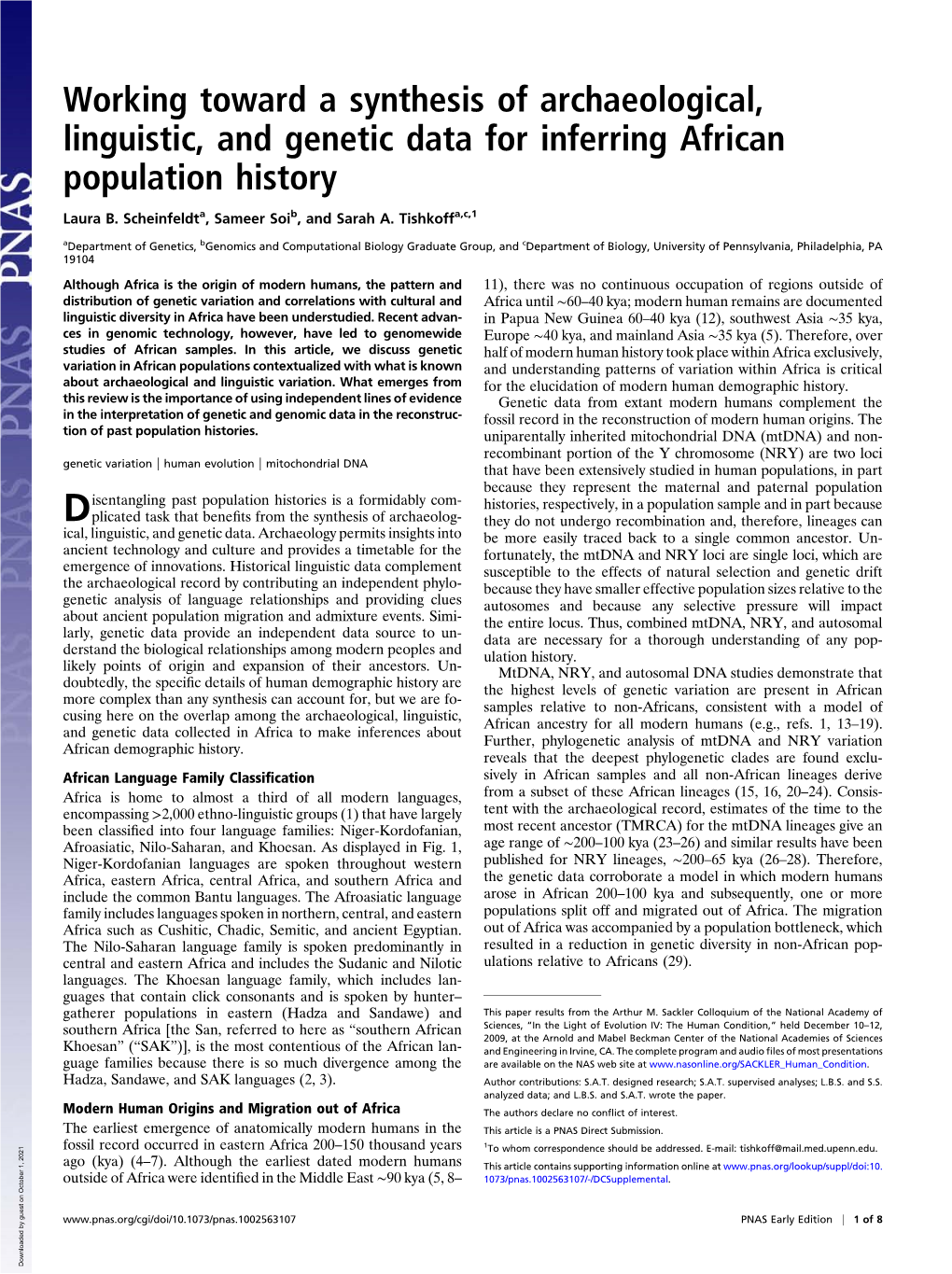 Working Toward a Synthesis of Archaeological, Linguistic, and Genetic Data for Inferring African Population History