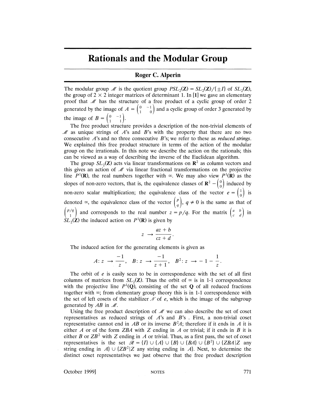 Rationals and the Modular Group