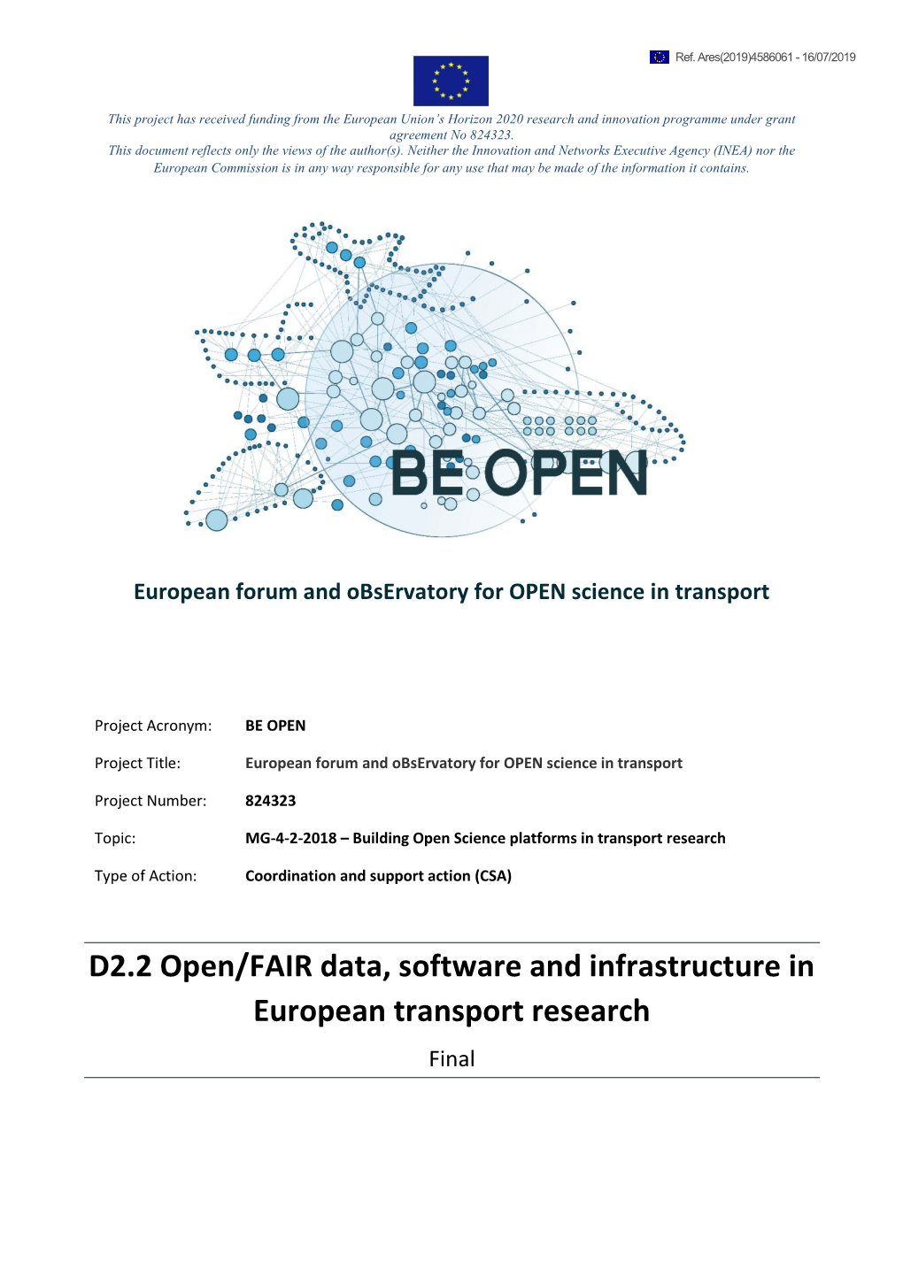 Open/FAIR Data, Software and Infrastructure in European Transport Research Final