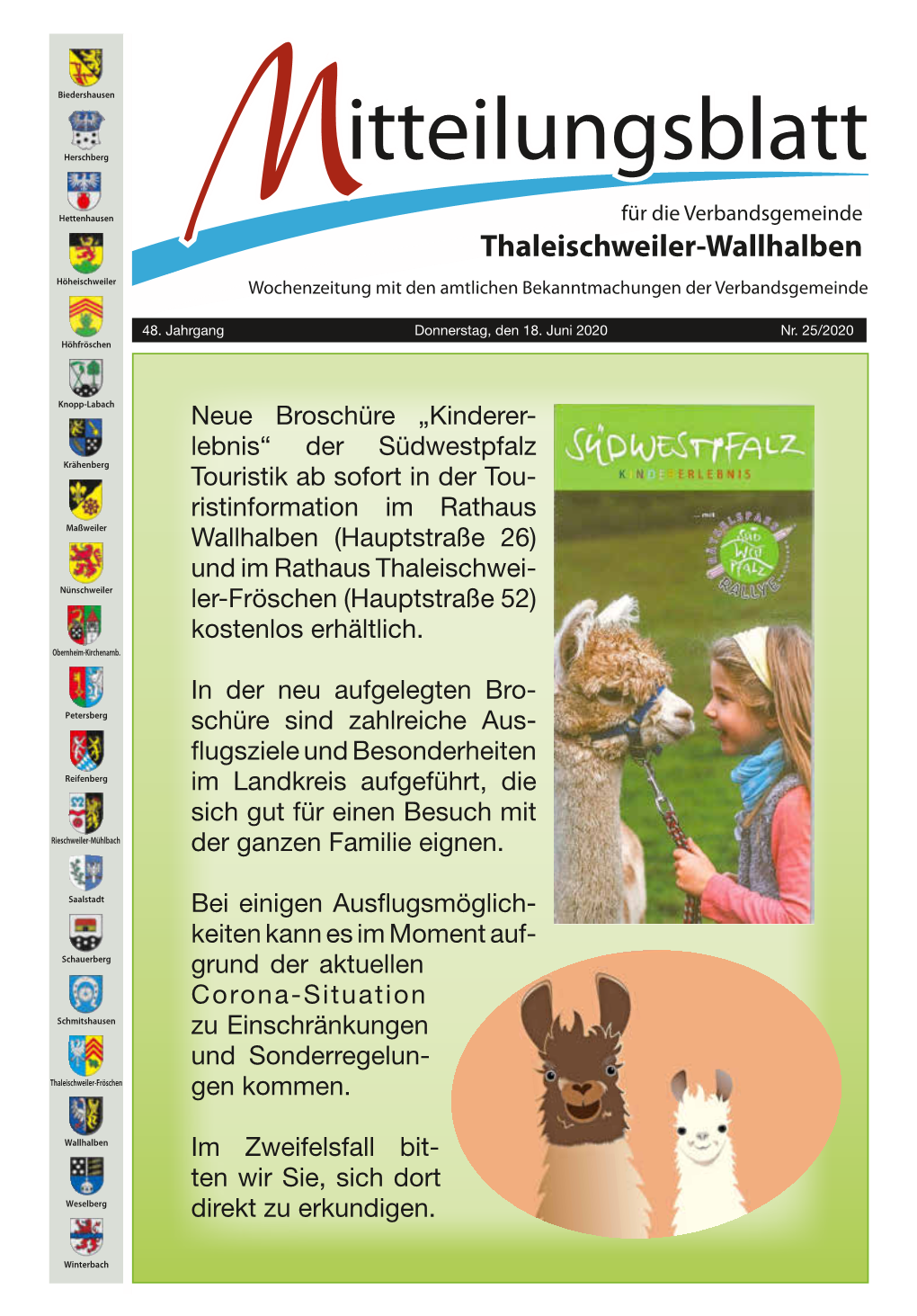 Thaleischweiler-Wallhalben Höheischweiler Wochenzeitung Mit Den Amtlichen Bekanntmachungen Der Verbandsgemeinde
