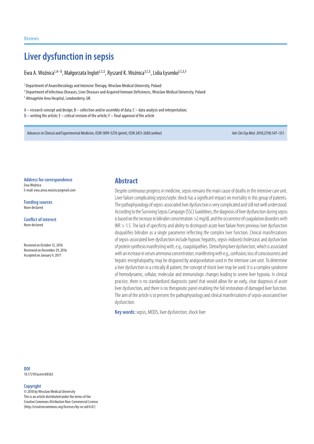 Liver Dysfunction in Sepsis