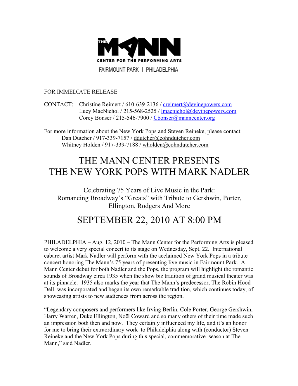 The Mann Center Presents the New York Pops with Mark Nadler