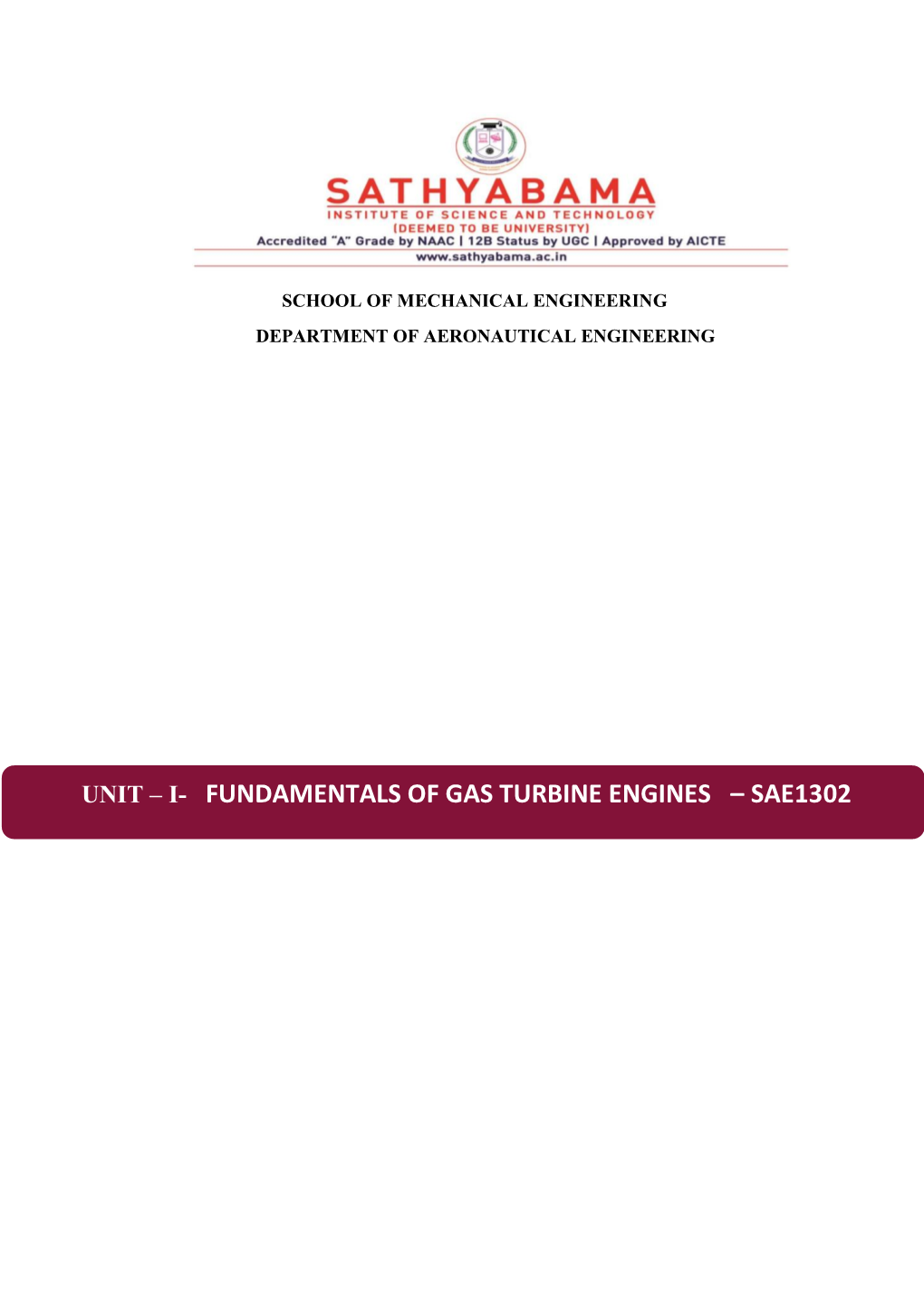 Fundamentals of Gas Turbine Engines – Sae1302