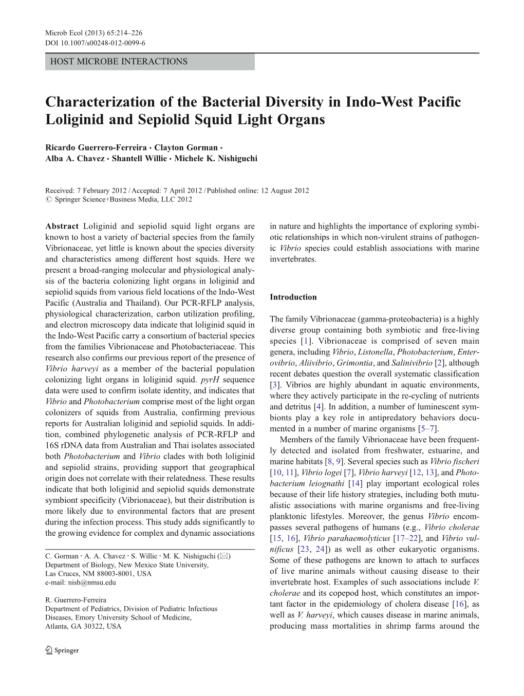 Characterization of the Bacterial Diversity in Indo-West Pacific Loliginid and Sepiolid Squid Light Organs