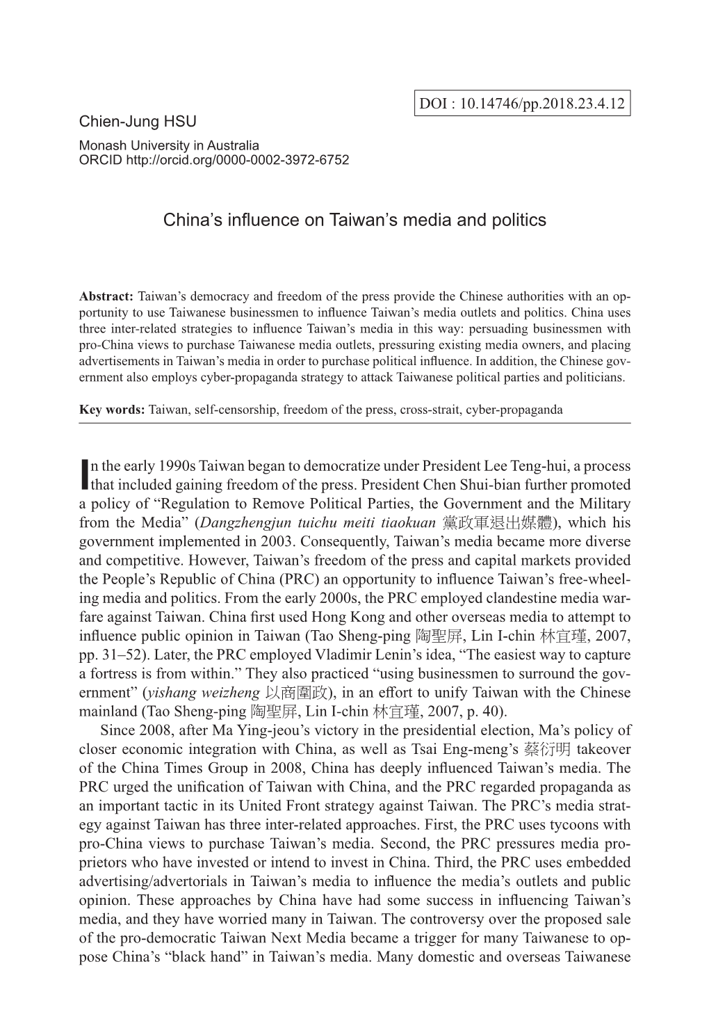 China's Influence on Taiwan's Media and Politics