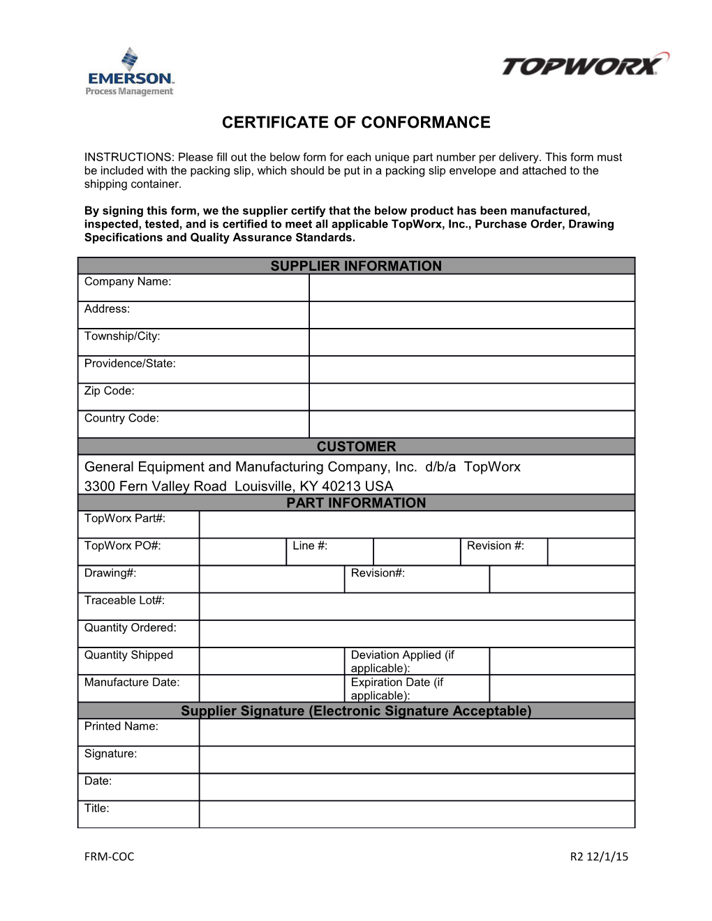 Certificate of Conformance