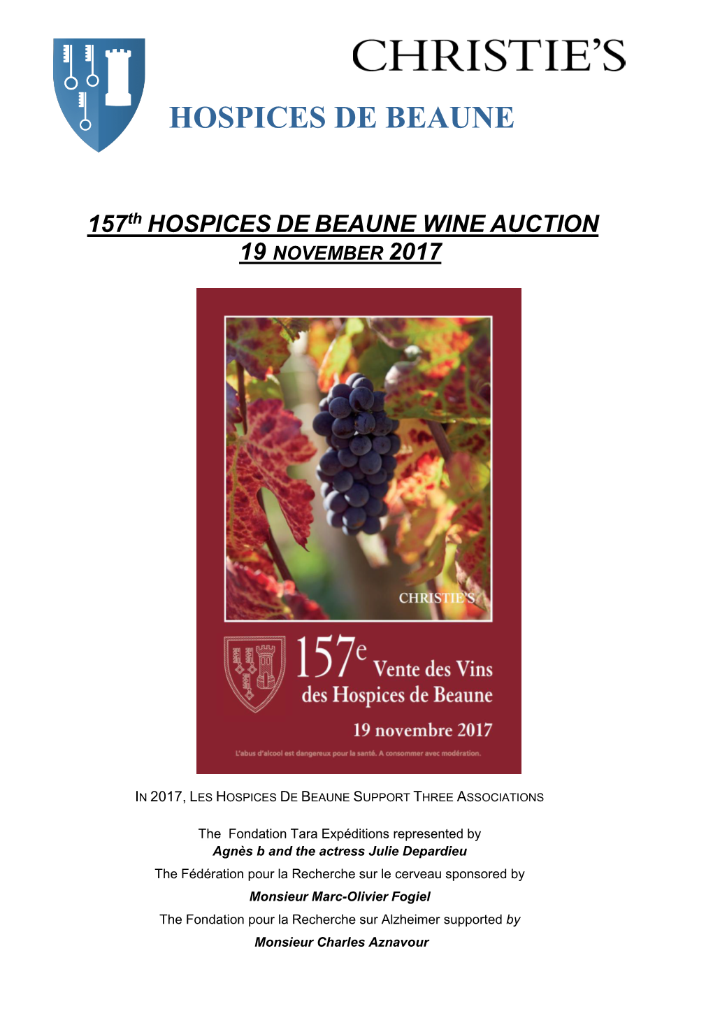 157Th HOSPICES DE BEAUNE WINE AUCTION 19 NOVEMBER 2017