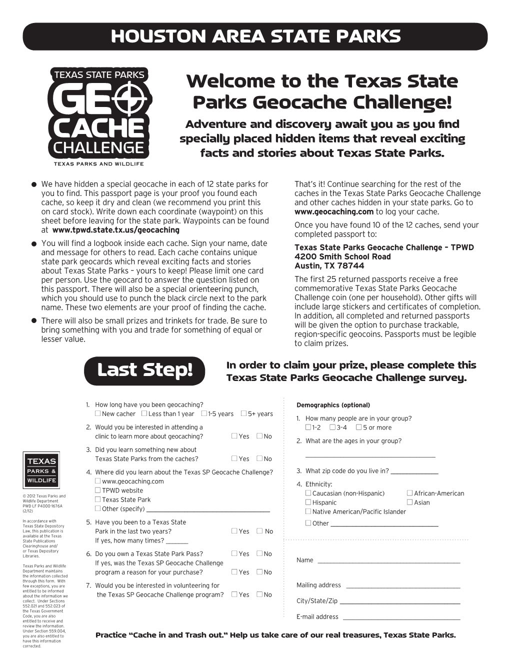 The Texas State Parks Geocache Challenge! HOUSTON AREA