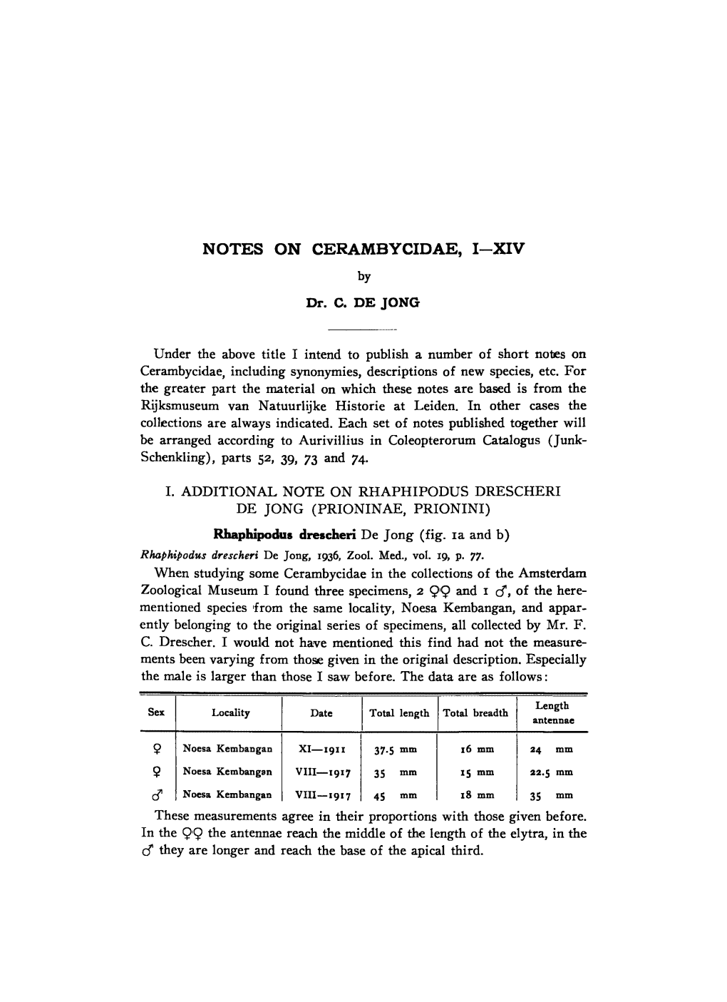 Notes on Cerambycidae, I-Xiv