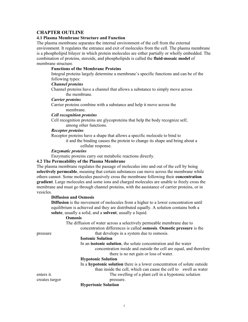 4.1 Plasma Membrane Structure and Function