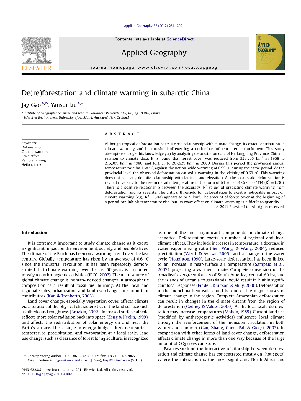 De(Re)Forestation and Climate Warming in Subarctic China