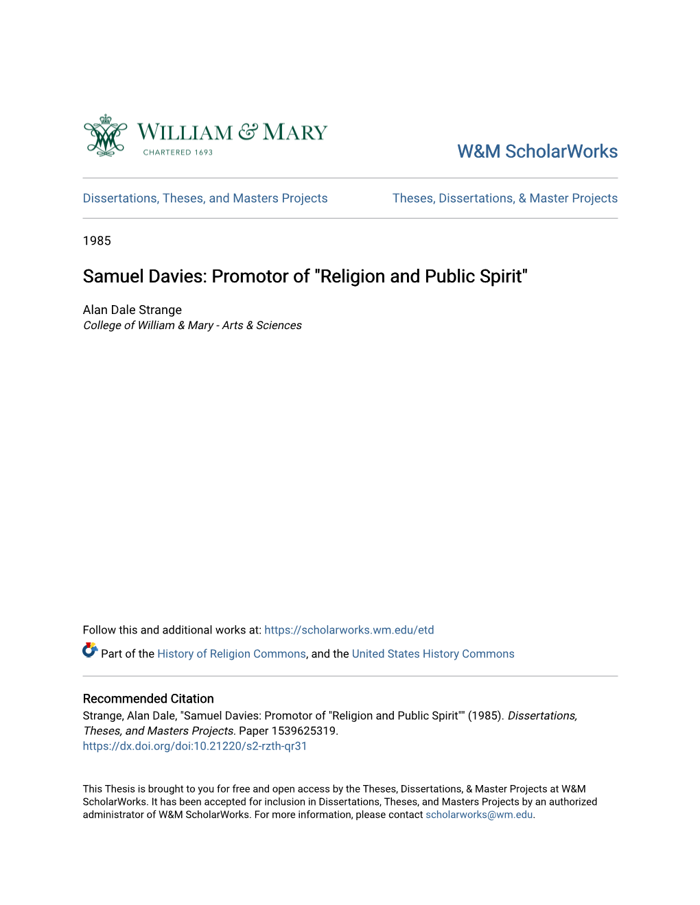 Samuel Davies: Promotor of "Religion and Public Spirit"